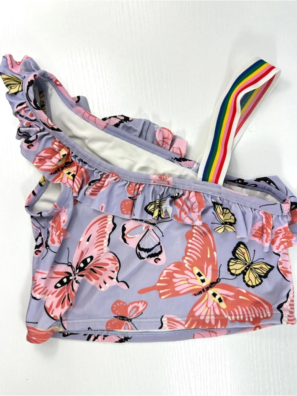 Hanna Andersson girls one-shoulder ruffle tankini swim set purple butterfly 6-7